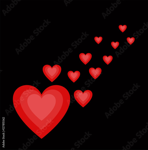 vector illustration of hearts on separate black background, cuori vettoriali su sfondo nero separato