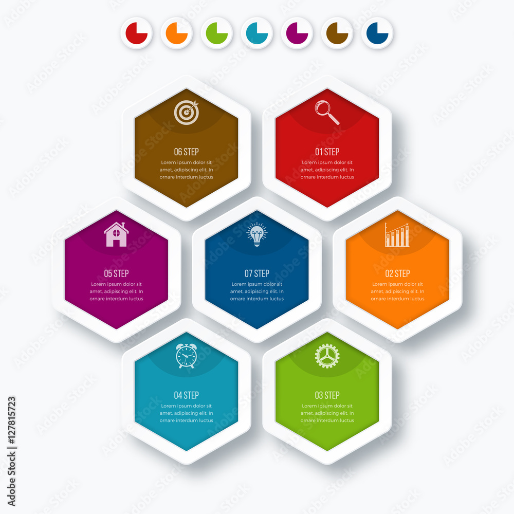 Vector illustration infographics seven hexagons