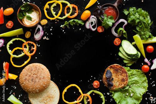 the ingredients for a burger