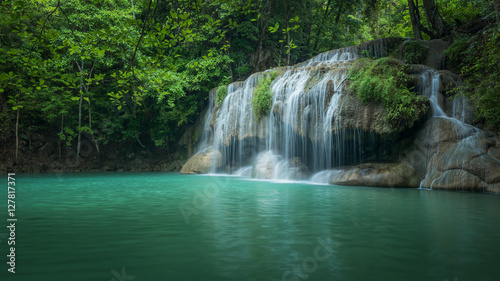 Beautiful and Breathtaking waterfall, Erawan's waterfall, Located Kanchanaburi Province, Thailand