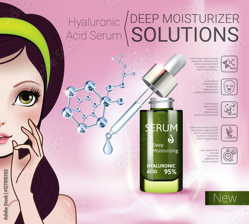 Vector Illustration with Manga style girl and Hyaluronic Acid Serum