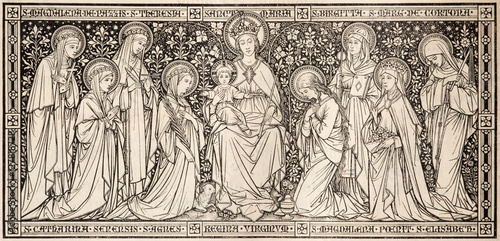 Tablou pe pânză BRATISLAVA, SLOVAKIA, NOVEMBER - 21, 2016: The lithography Madonna among the virgins designed by unknown artist with the initials F