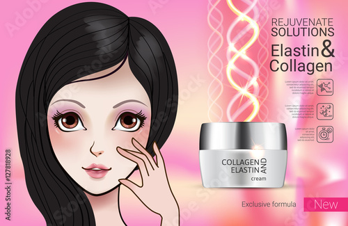 Vector Illustration with Manga style girl and collagen cream