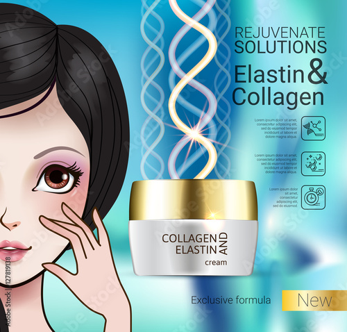 Vector Illustration with Manga style girl and collagen cream