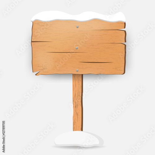 Wooden sign with snow. vector illustration