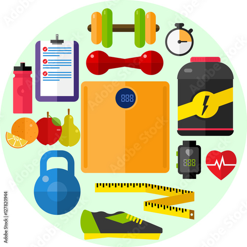  Diet, Fitness Flat illustration style