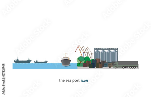 The icon of sea port infrastructure. Borders for cargo processes illustration.
