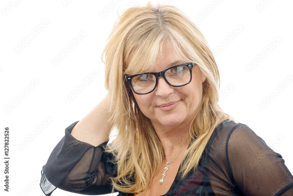 Portrait of beautiful mature woman with eyeglasses