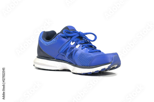 Colorful blue running and fashion sneaker shoe isolated on white background.
