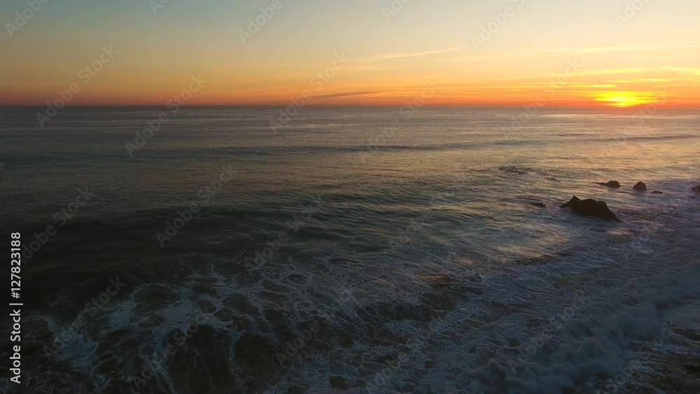 Sunset Deserted Wild El Matador Beach Malibu California Aerial Ocean View - Strong Waves with Rocks Sunset Deserted Wild El Matador Beach Malibu California Aerial Ocean View - Strong Waves with Rocks