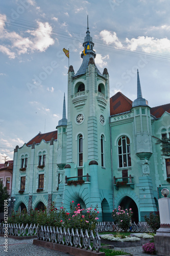 facade of town hall in Mukachevo, Western Ukraine