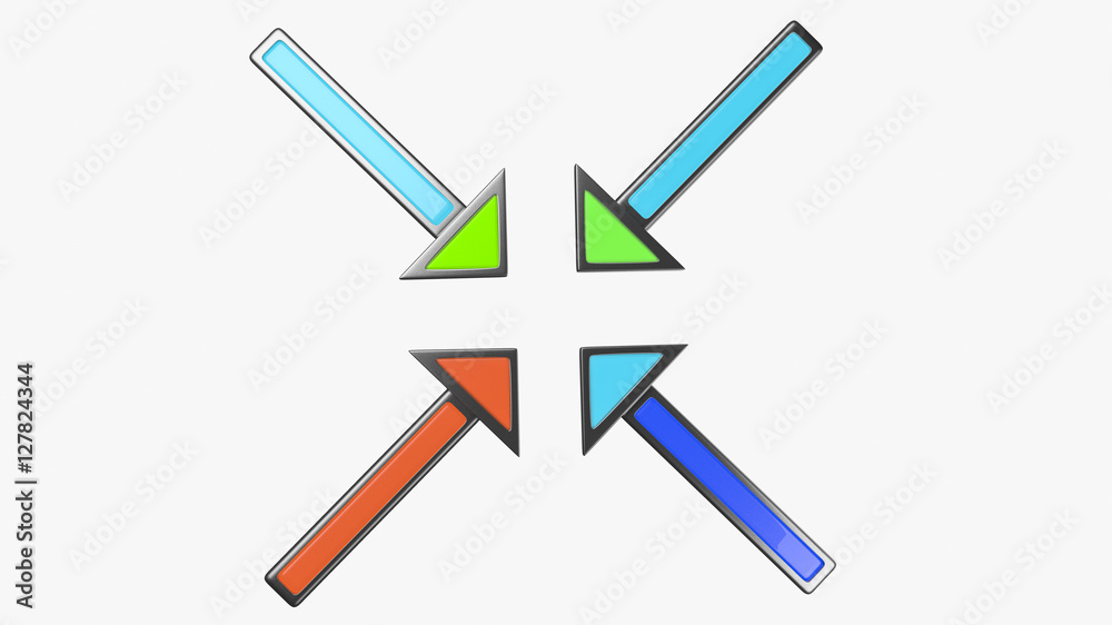 A 3D render of 4 arrows pointing at each other A 3D render of 4 arrows pointing at each other