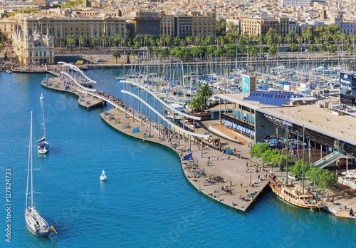 Photography Barceloneta cruise port and public promenade from cable car