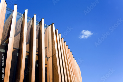 russian wooden structure detail against blue sky