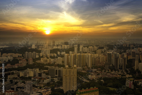 abstract scene sunset of cityscape and yellow sun and sky - can use to display or montage on product