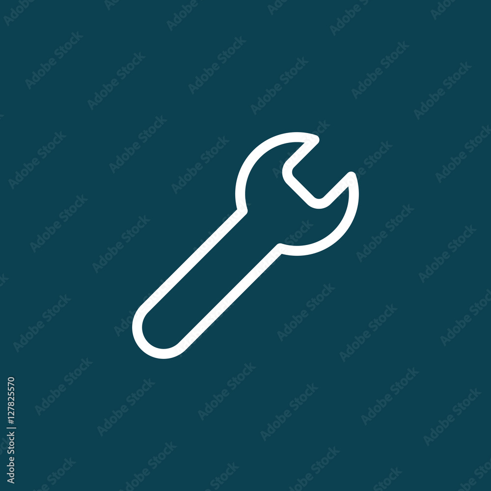 thin line settings wrench icon on blue background thin line settings wrench icon on blue background