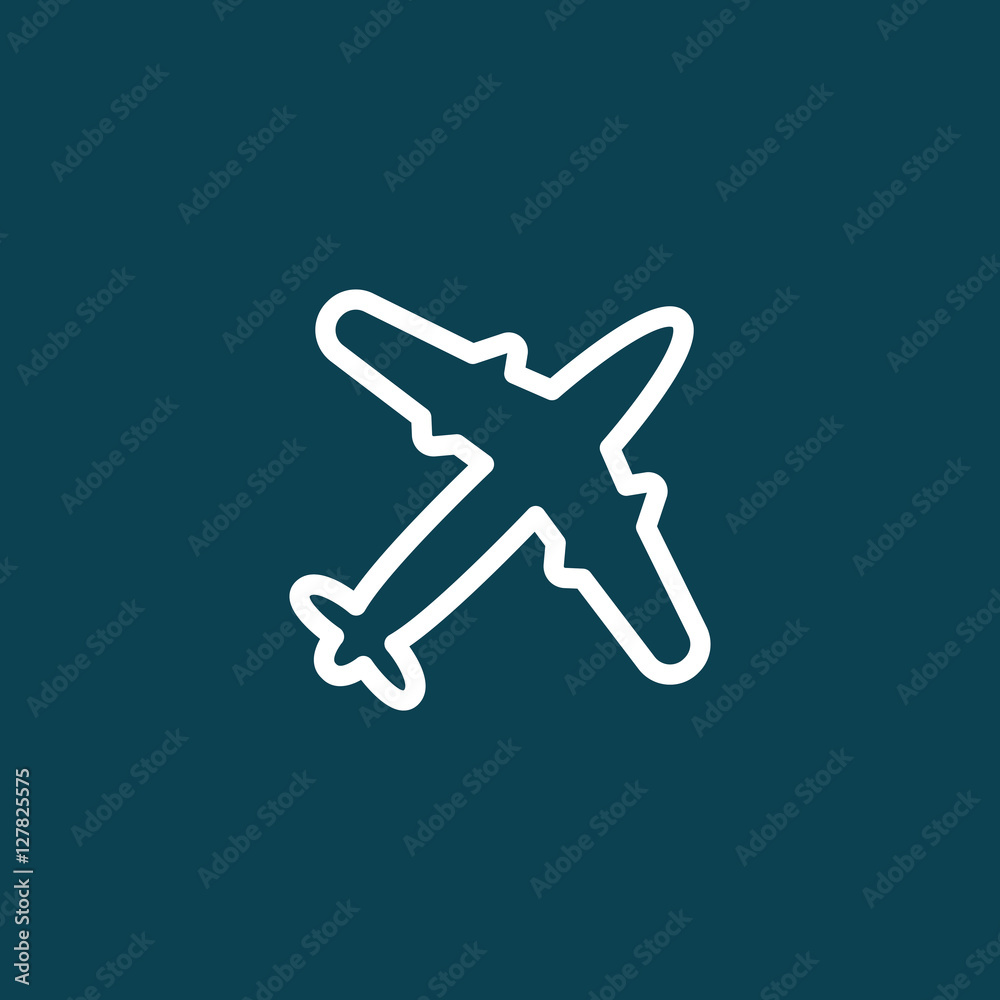 thin line plane icon on blue background