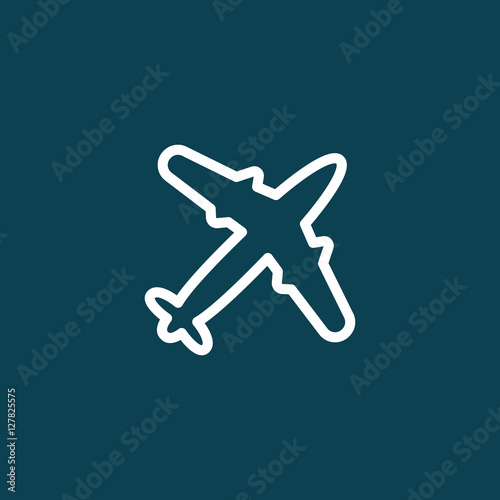 thin line plane icon on blue background