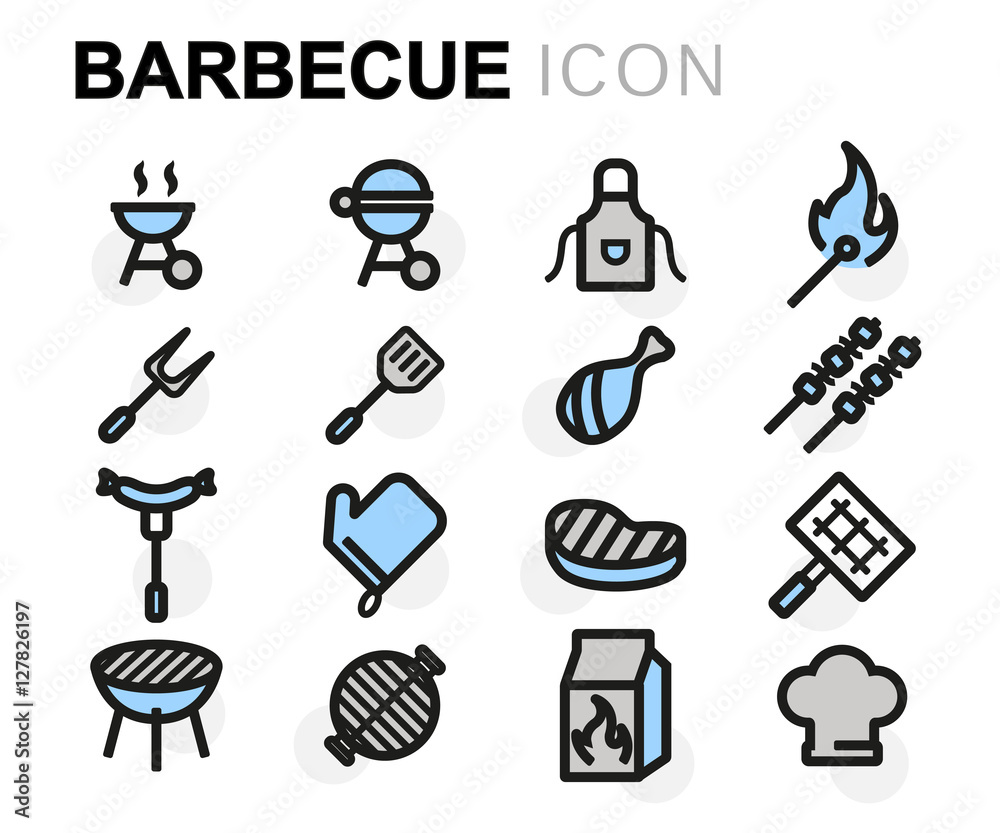 Vector flat barbecue icons set Vector flat barbecue icons set