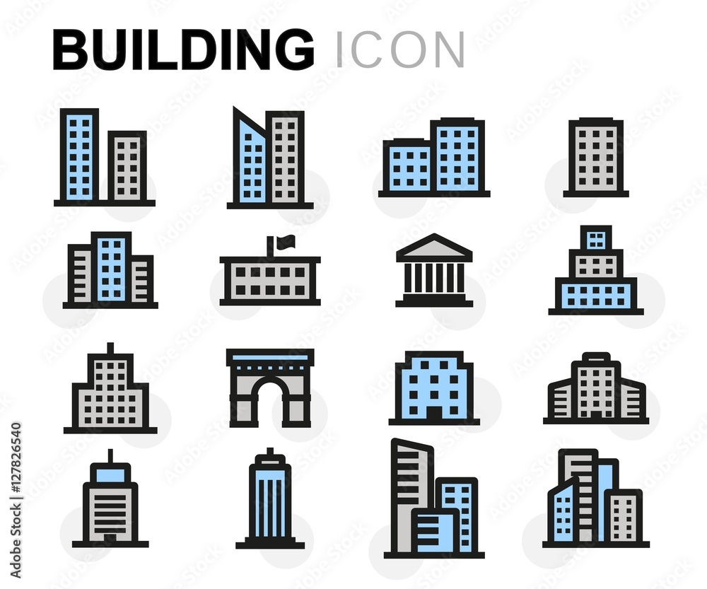 Vector flat buildings icons set