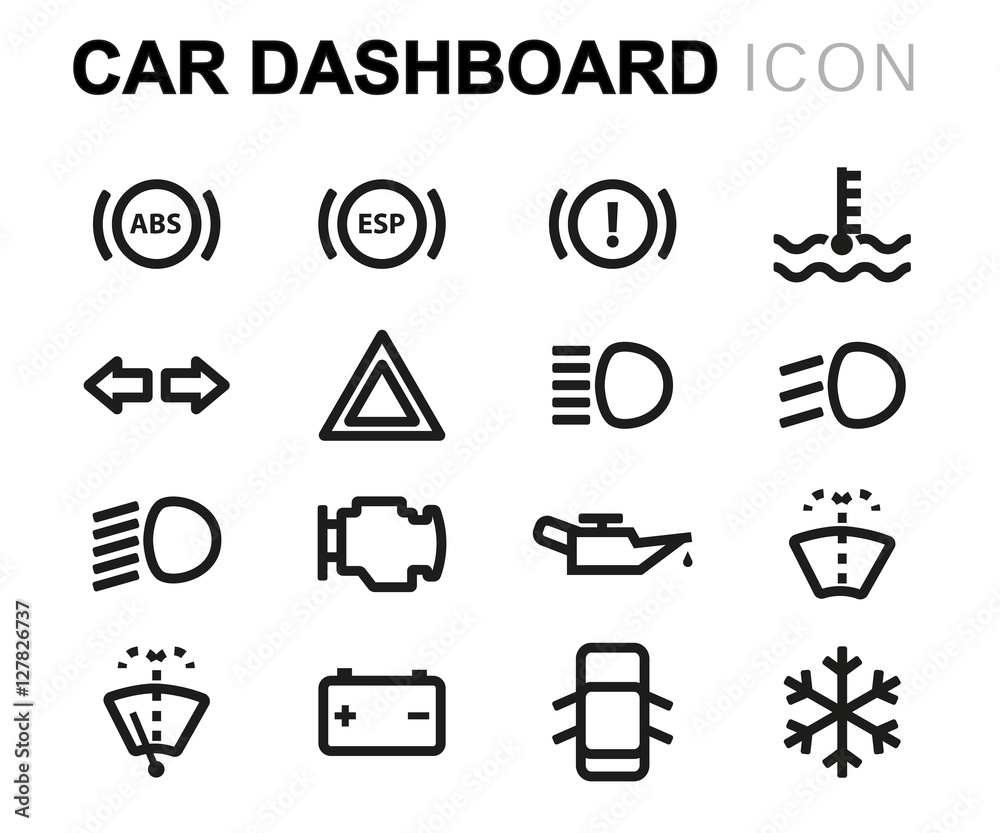 Vector line car dashboard icons set Vector line car dashboard icons set