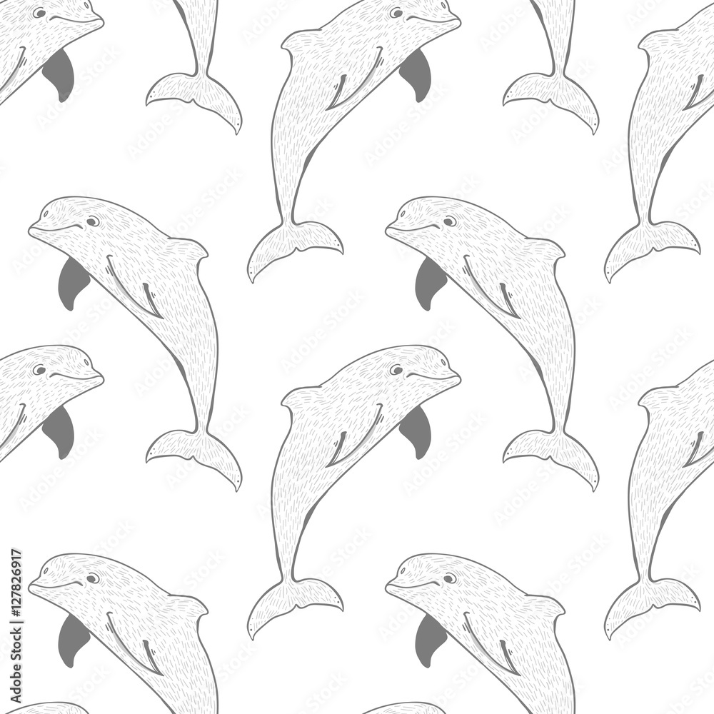 Dolphins on a white background. Seamless texture with dolphins ...