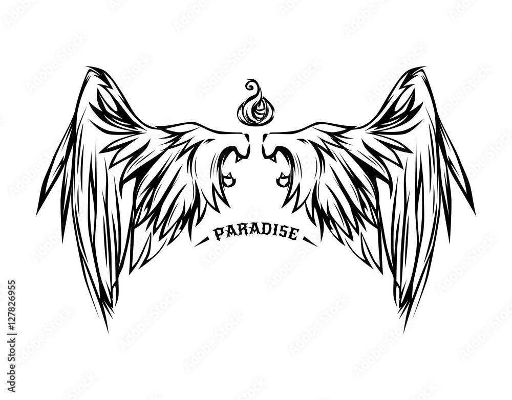 Аngel wings. Beautiful wings on a white background. Ideas for tattoos. Ancient symbol. Аngel wings. Beautiful wings on a white background. Ideas for tattoos. Ancient symbol.