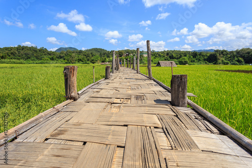Bamboo bridge named Su Tong Pae made by monk in Buddhist of Mae