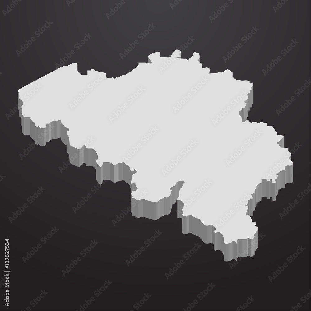 Belgium map in gray on a black background 3d