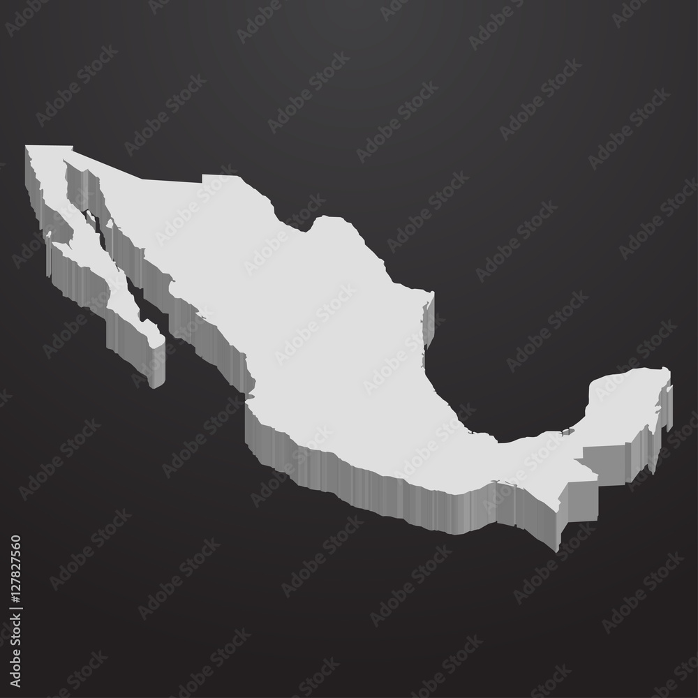 Fototapeta premium Mexico map in gray on a black background 3d
