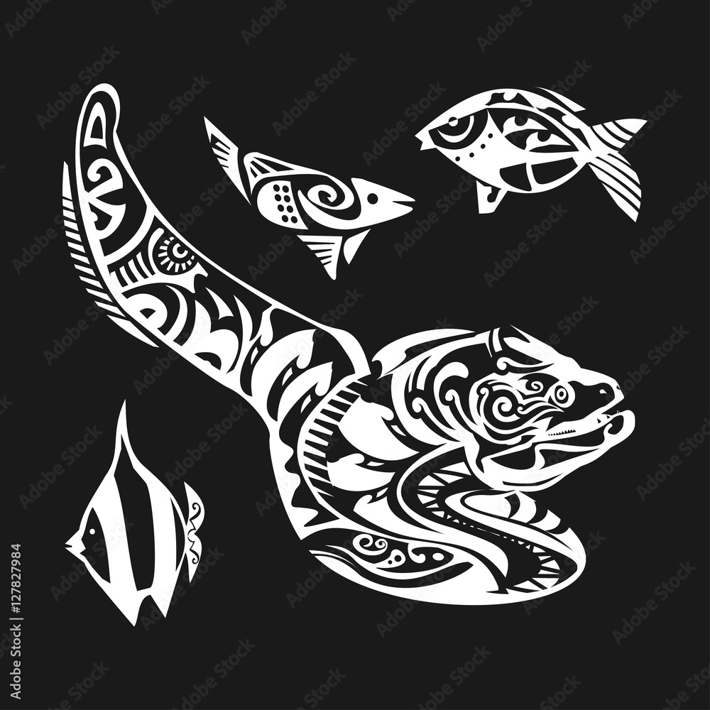 Moray tattoo in Maori style on a white background. Vector illustration EPS10 Moray tattoo in Maori style on a white background. Vector illustration EPS10