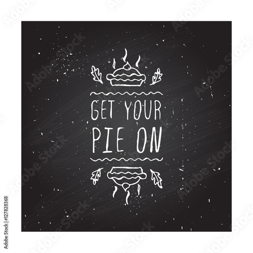 Thanksgiving label with text on chalkboard background