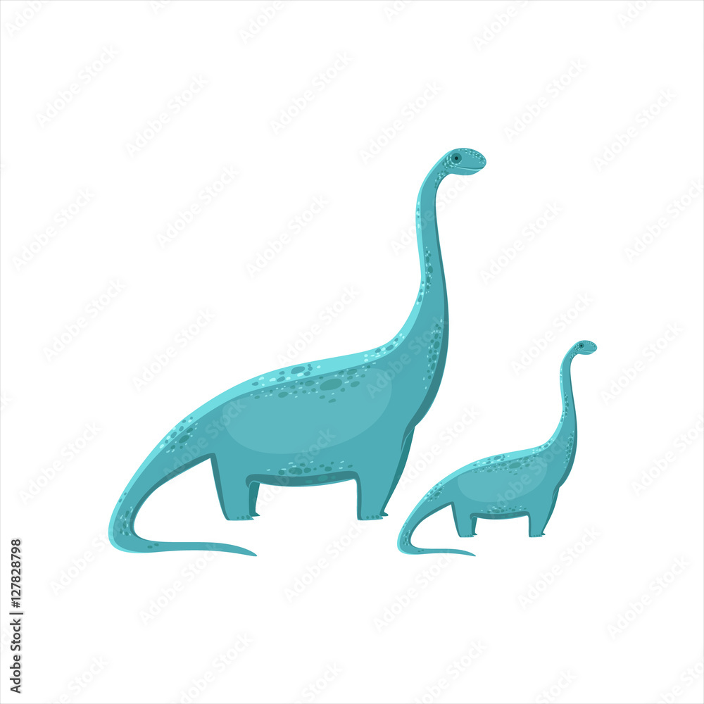Blue Brahiosaurus Dinosaur Prehistoric Monster Couple Of Similar Specimen  Big And Small Cartoon Vector Illustration Stock Vector | Adobe Stock