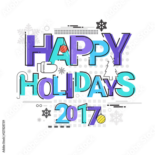 Merry Christmas Happy New Year Simple Line Sketch Banner Card Outline Vector Illustration