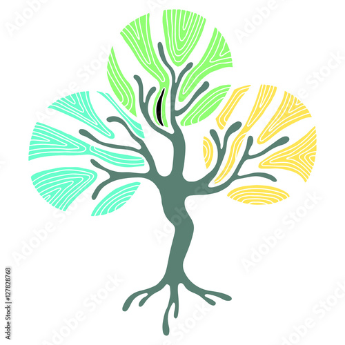 Vector hand drawn illustration, decorative ornamental stylized tree. Abstract graphic illustration isolated on the white background. Artistic drawing silhouette. Decorative  ornamental wood