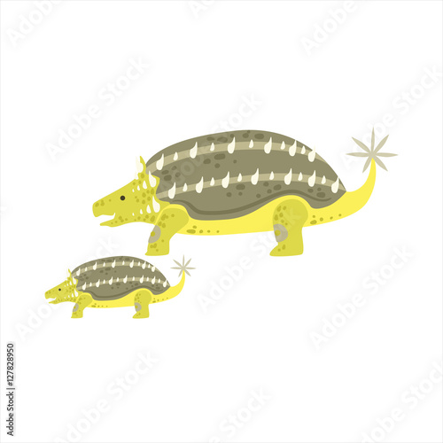 Ankylosaurus Dinosaur Prehistoric Monster Couple Of Similar Specimen Big And Small Cartoon Vector Illustration