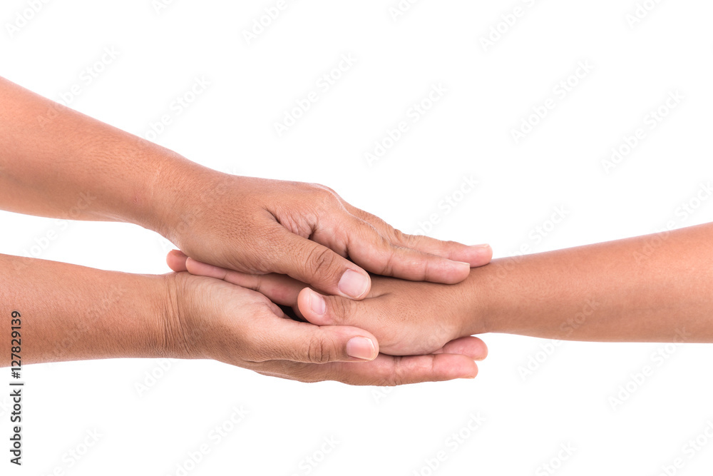 Mother holding her daughter hand. Help or support concept. Isola Mother holding her daughter hand. Help or support concept. Isola