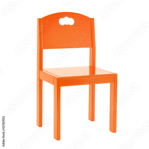 Wooden orange chair for children isolated on white background.
