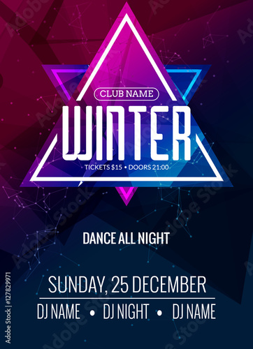 Dance party, dj battle poster design. Winter disco party. Music event flyer or banner illustration template