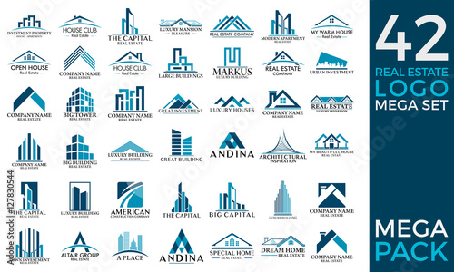 Mega Set and Big Group, Real Estate, Building and Construction Logo Vector Design