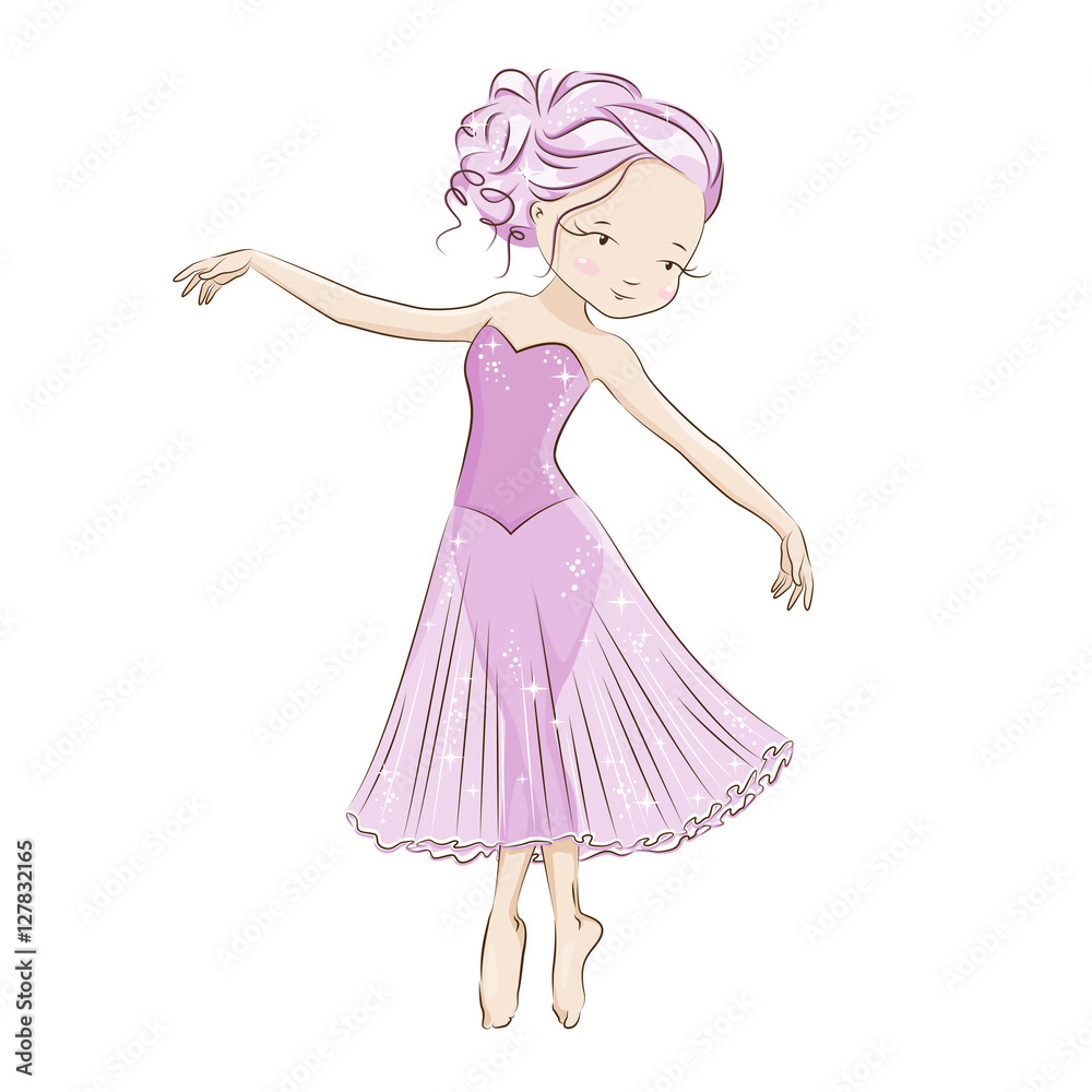 Ballerina. Graceful little dancer . She is dansing in light, beautiful pink dress. Hand drawn illustration. Ballerina. Graceful little dancer . She is dansing in light, beautiful pink dress. Hand drawn illustration.