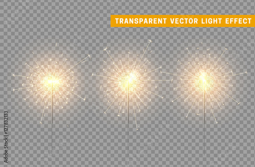 Festive Christmas sparkler decoration lighting element. Sparkler vector firework. Magic light isolated effect. For the background of the holiday and birthday