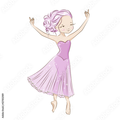 Beautiful ballerina in classical tutu on a white background. Hand drawn illustration.