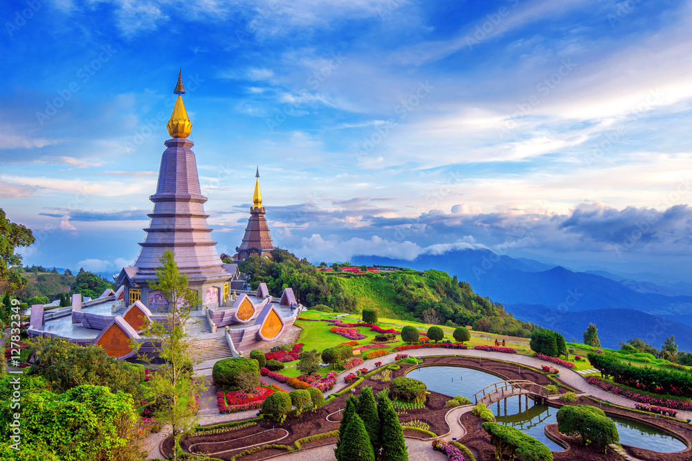 Fototapeta premium Landmark pagoda in doi Inthanon national park at Chiang mai, Thailand.