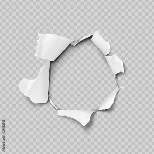Torn paper realistic, hole in the sheet of paper on a transparent background. No gradient mesh. Vector illustrations. photo