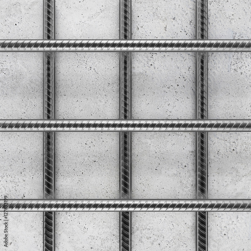 Reinforcement bars on concrete background. 3D rendering