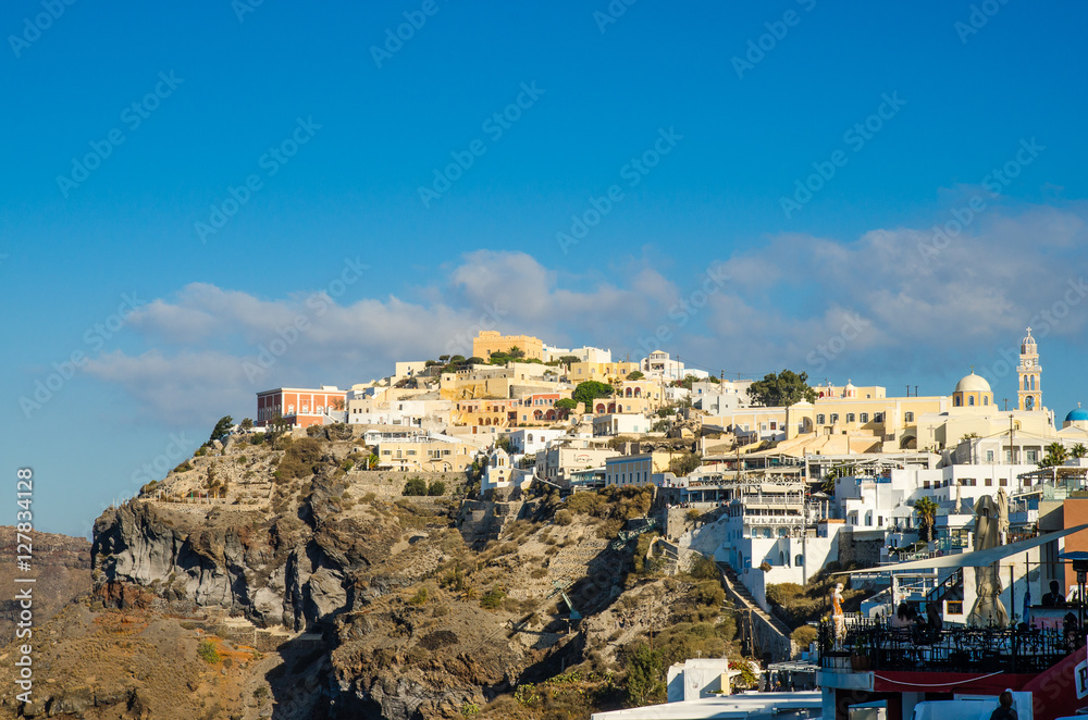 A village that locate on the cliff in Santorini island, Greece