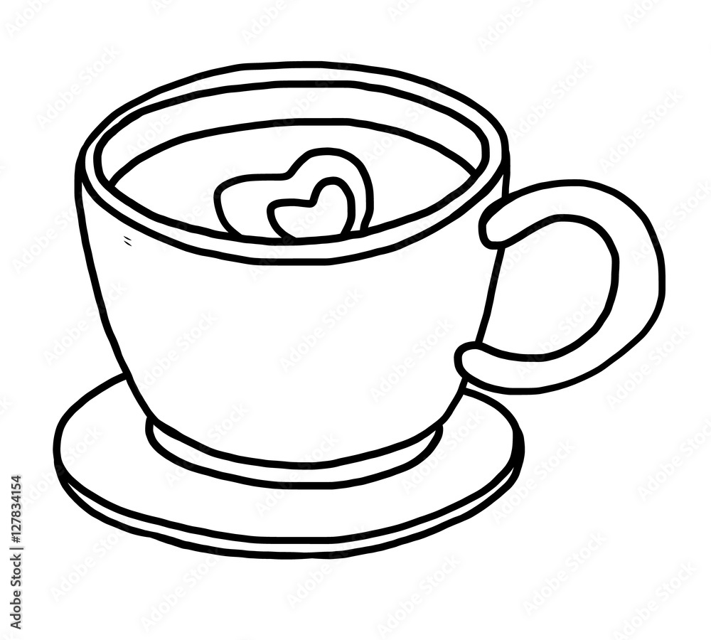 coffee cup / cartoon vector and illustration, black and white, hand drawn,  sketch style, isolated on white background. Stock Vector | Adobe Stock