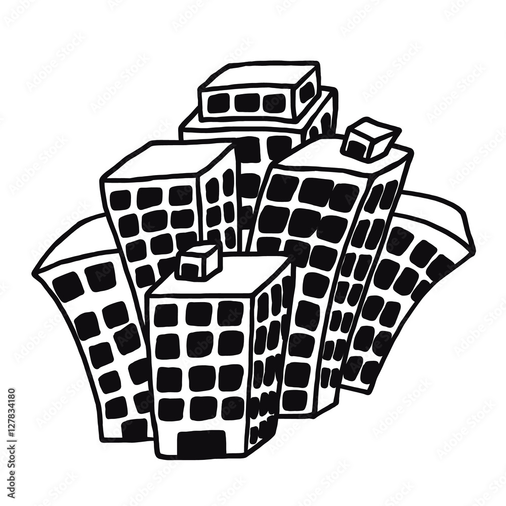 many building / cartoon vector and illustration, black and white, hand  drawn, sketch style, isolated on white background. Stock Vector | Adobe  Stock