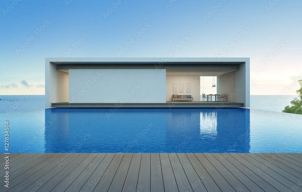 Sea view house with pool and terrace, Luxury holiday villa - 3d rendering